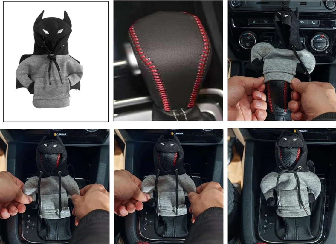 Housse de Levier de Vitesse Style Sweat à Capuche – Design Original "Bat" pour Voiture