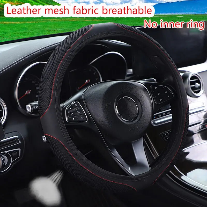 Housse de Volant Voiture Sans Anneau Intérieur – Cuir Respirant avec Broderie & Strass – 37-38 cm