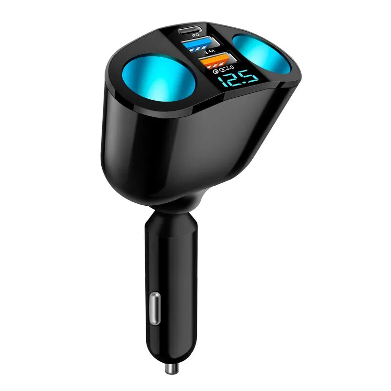 Chargeur de Voiture Double Port avec Affichage Numérique – Charge Simultanée de Plusieurs Appareils