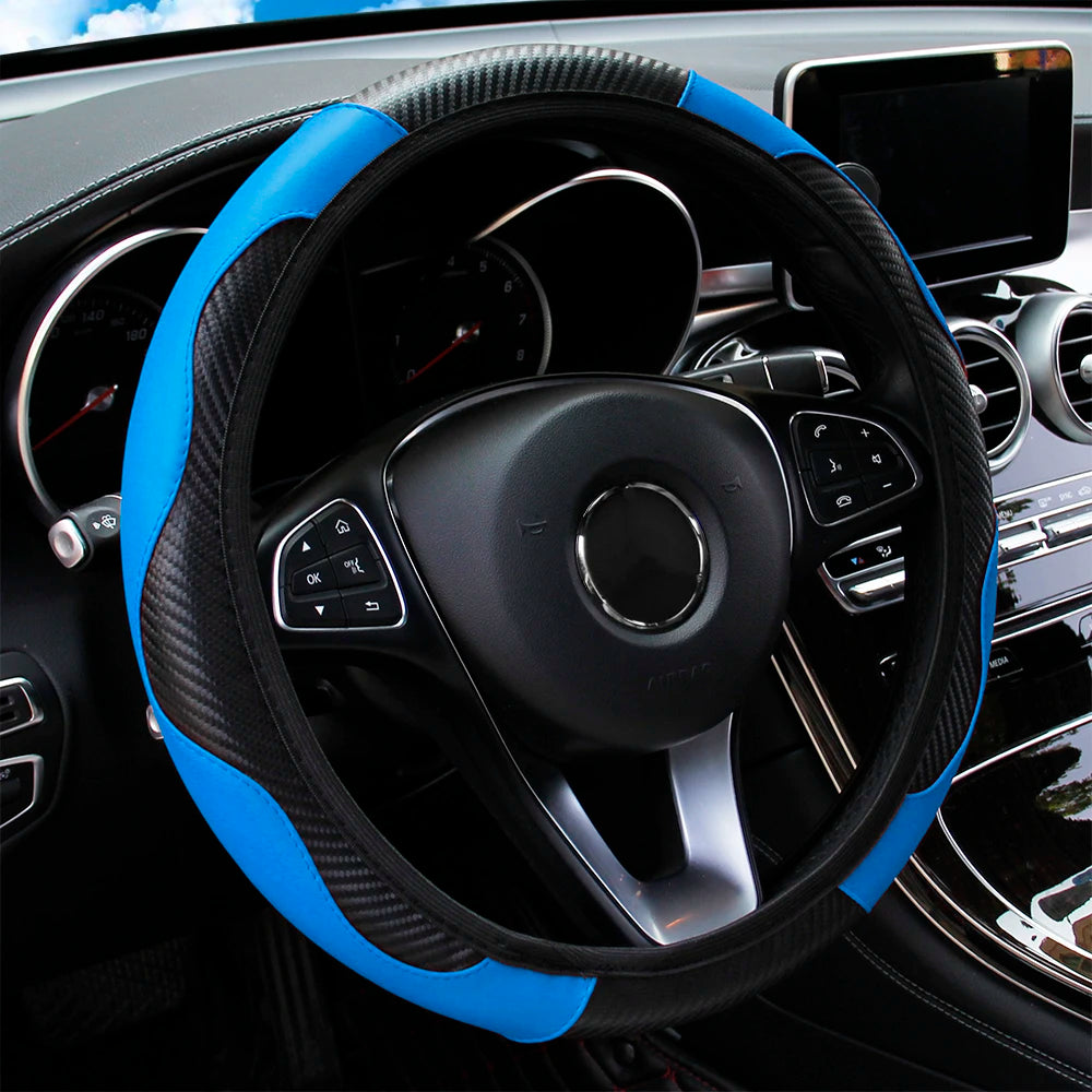 Housse de volant de voiture en cuir fibre de carbone PU sans anneau intérieur, adaptée aux volants de 14,5 à 15 pouces – Accessoires automobiles.