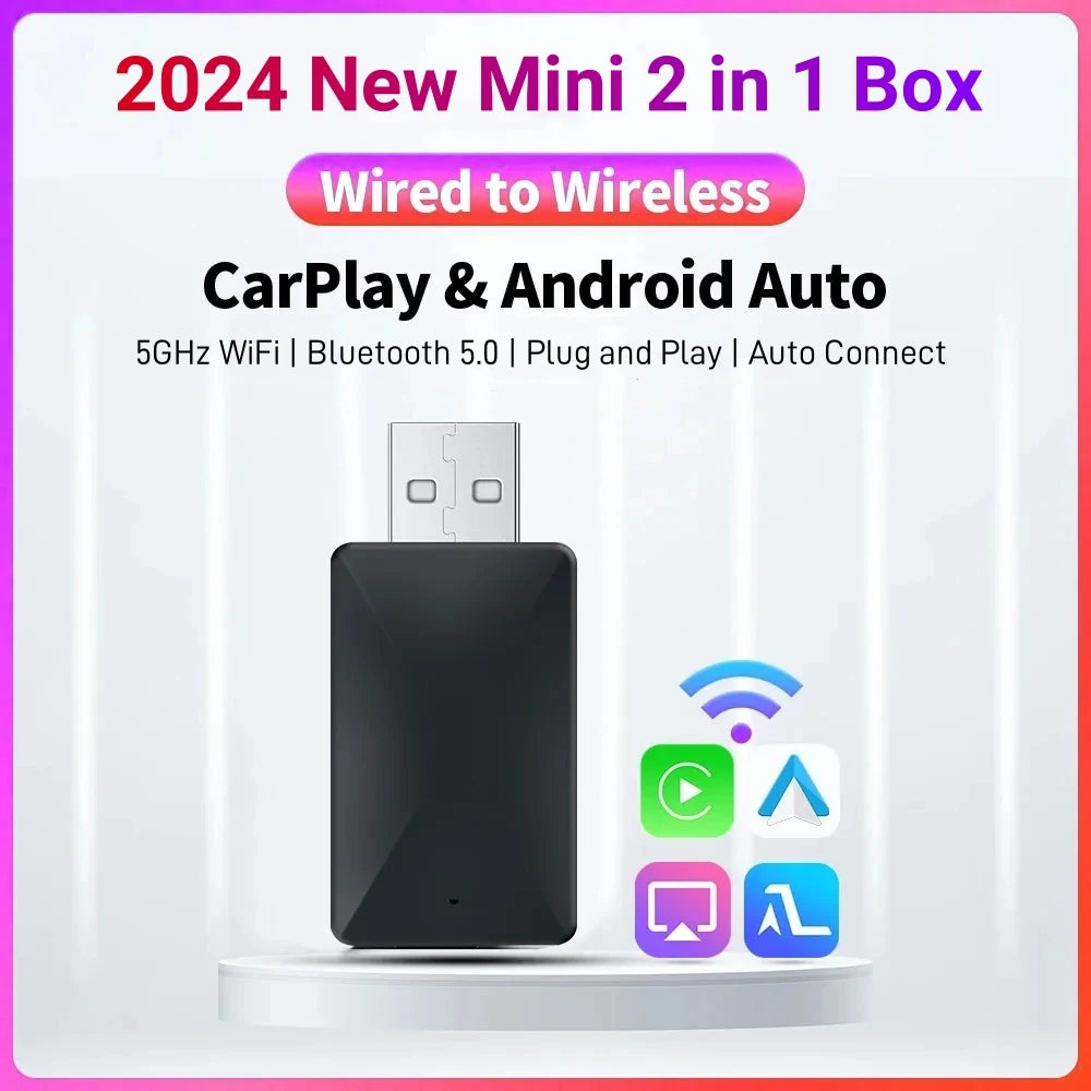 Adaptateur CarPlay Sans Fil 2-en-1 | Dongle Intelligent Android Auto – Compatible avec Volvo, Mercedes-Benz, Audi, Kia, Hyundai, VW, Mazda, Cadillac, MG, Peugeot – Compatible avec Volvo, Mercedes-Benz, Audi, Kia, Hyundai, VW