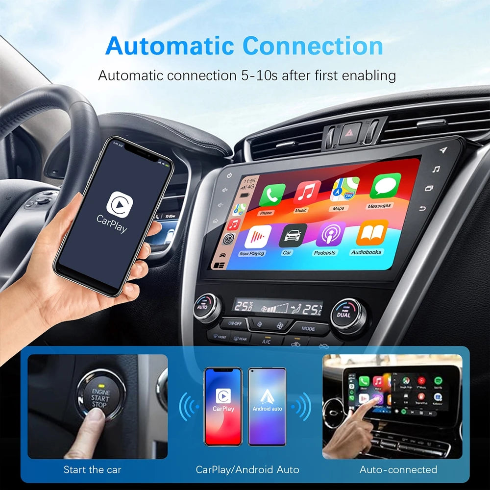 Adaptateur CarPlay Sans Fil 2-en-1 | Dongle Intelligent Android Auto – Compatible avec Volvo, Mercedes-Benz, Audi, Kia, Hyundai, VW, Mazda, Cadillac, MG, Peugeot – Compatible avec Volvo, Mercedes-Benz, Audi, Kia, Hyundai, VW