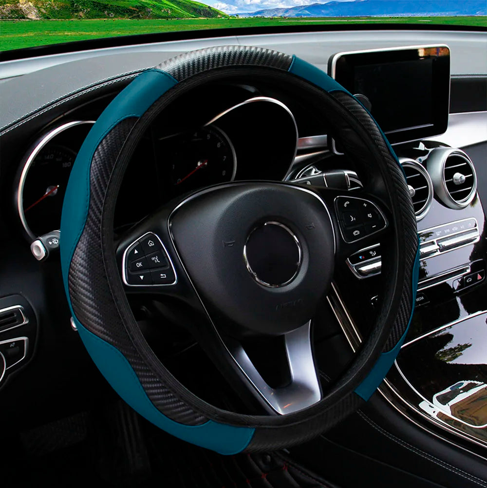 Housse de volant de voiture en cuir fibre de carbone PU sans anneau intérieur, adaptée aux volants de 14,5 à 15 pouces – Accessoires automobiles.