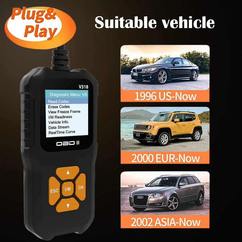 V318 Outil de Diagnostic Auto Scanner Testeur de Batterie Automobile OBD2 – Efface les Défauts, Détecte les Pannes, Prend en Charge Plusieurs Langues.