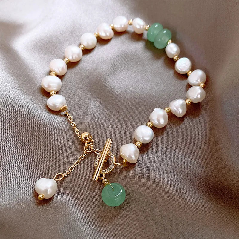 Bracelet tendance K-pop perles irrégulières pour femmes – Style baroque avec pendentif en pierre naturelle, bracelet manchette porte-bonheur, bijou cadeau d’anniversaire.