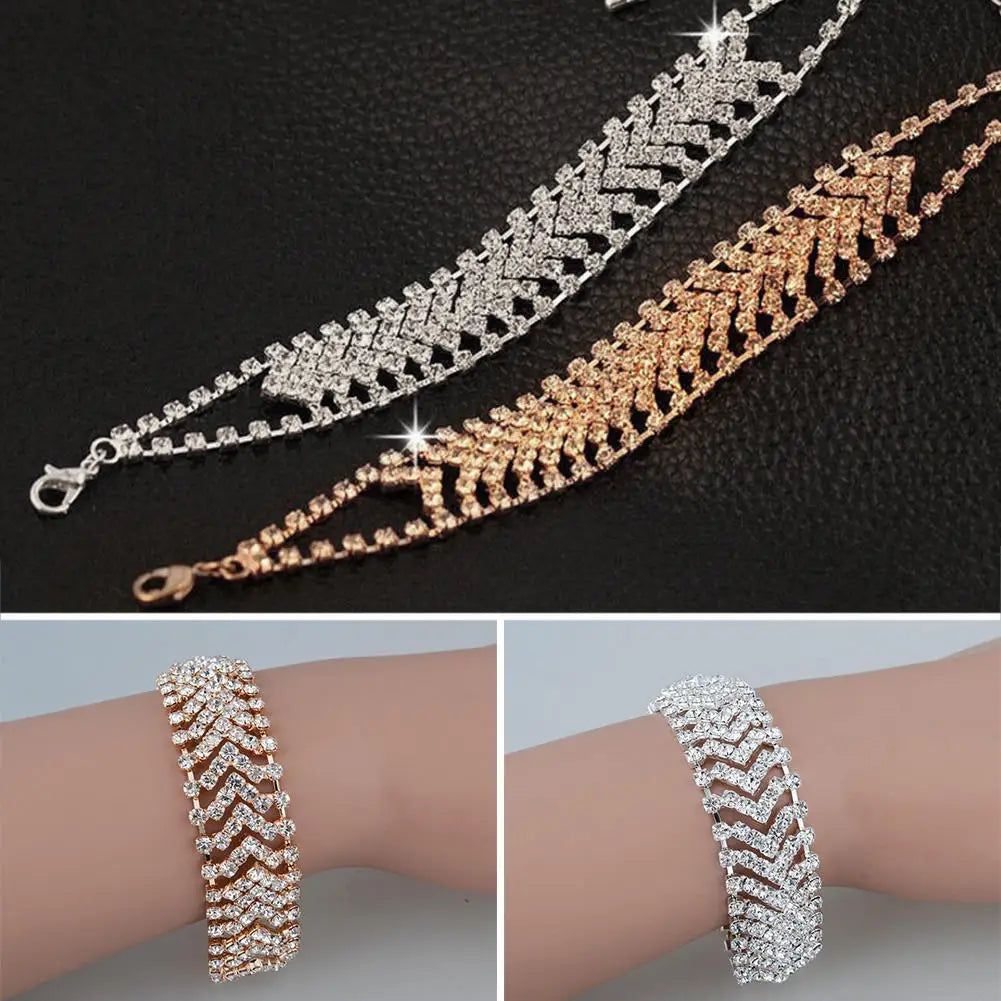 Bracelet femme élégant – Chaîne ornée de strass et cristaux, accessoire de bijouterie raffiné