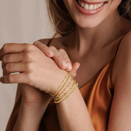 Ensemble de Bracelets Superposés – Acier Inoxydable Plaqué Or 14K, Étanches et Élégants