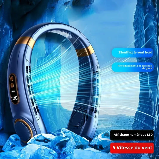 JKUOO Ventilateur de Cou Portable, Ventilateur Sans Hélice Mains Libres avec LED et 4 Plaques Refroidissantes, Ventilateur Personnel avec Batterie 4000mAh Rechargeable par USB