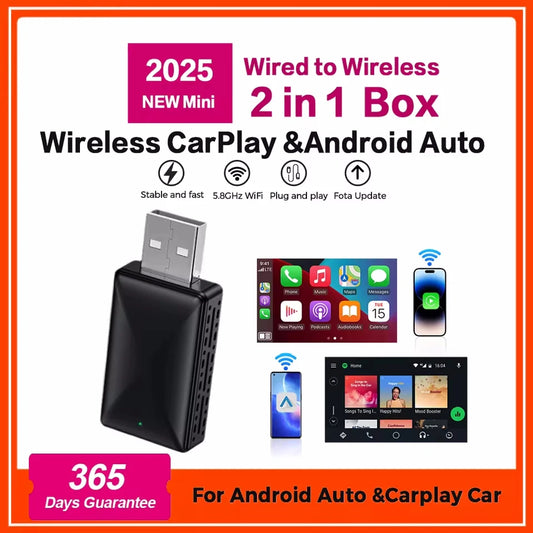 Adaptateur CarPlay Sans Fil 2-en-1 | Dongle Intelligent Android Auto – Compatible avec Volvo, Mercedes-Benz, Audi, Kia, Hyundai, VW, Mazda, Cadillac, MG, Peugeot – Compatible avec Volvo, Mercedes-Benz, Audi, Kia, Hyundai, VW