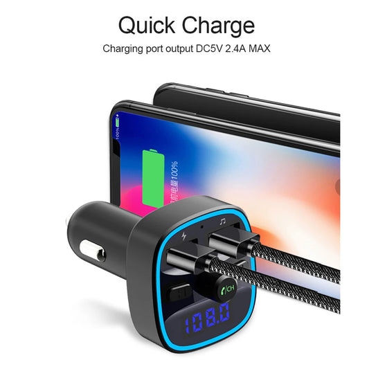 🚗 Transmetteur FM Bluetooth 5.0 pour Voiture – Lecteur MP3 – Charge Rapide – Chargeur Allume-Cigare USB Double Port