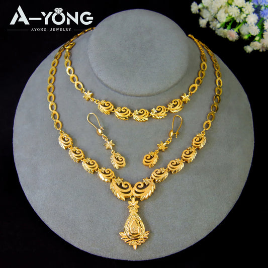 Parure de Bijoux de Mariage Femme Algérienne de Luxe – Plaqué Or 21K | Style Dubaï Élégant – Collier, Bracelet, Boucles d’Oreilles | Bijoux Arabes & Islamiques