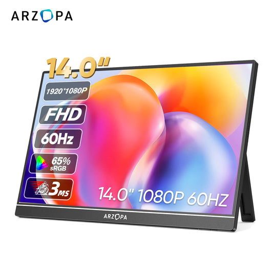 Écran Portable ARZOPA 14 pouces 1080P FHD – Moniteur IPS avec USB-C et HDMI – Deuxième Écran Externe pour Mac, Ordinateur Portable, PC, Switch, PS, Xbox
