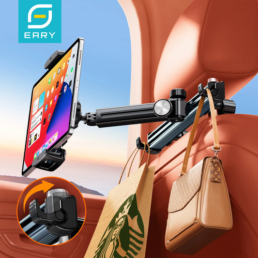 Support de tablette et téléphone pour voiture – Montage sur appuie-tête arrière – Support télescopique réglable compatible avec les appareils de 4,7 à 12,9 pouces