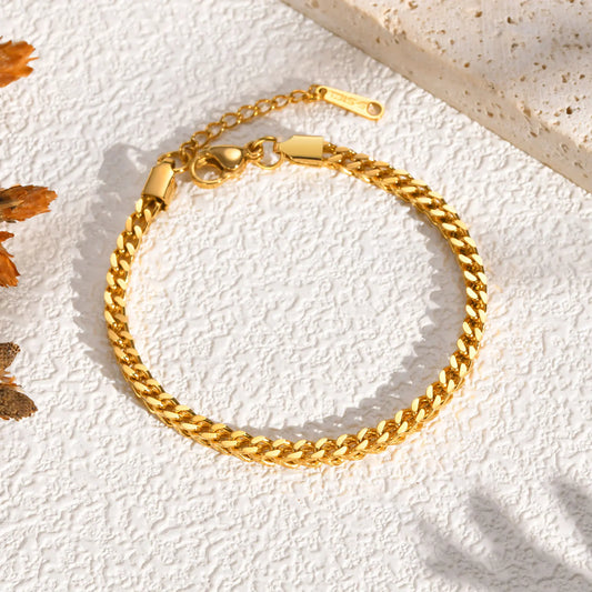 Bracelet Chaîne Carrée Style Punk – Acier Inoxydable Doré pour Femme