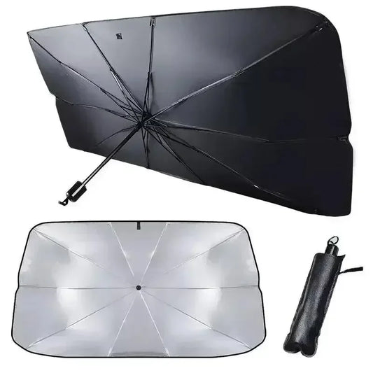 Pare-soleil pliable en forme de parapluie pour pare-brise – Protection solaire en maille pour vitres latérales – Protection UV été – Pare-soleil pour fenêtre de voiture – Rangement facile