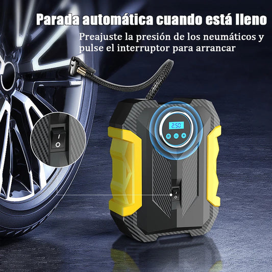 Compresseur d'air portable pour voiture – Pompe de gonflage numérique pour pneus avec lampe LED – Gonfleur de pneus pour voiture et moto