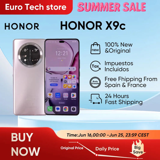 📱 HONOR X9c 5G – Version Globale
Écran incurvé 6,78" – 120Hz | Triple caméra 108 MP | Batterie 6600 mAh | Android 14 | Double SIM | 100% Neuf et Original