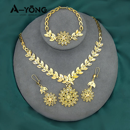 Parure de Bijoux Éthiopiens Plaqué Or 21K – Style Mariage Dubaï | Collier & Boucles d’Oreilles | Bijoux Africains & Marocains – Cadeau de Mariée