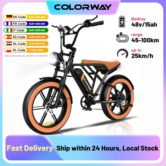 🚴‍♂️ COLORWAY Vélo Électrique Tout-Terrain 20" | Moteur 250W | Batterie 48V 15Ah | Pneus Fat 4.0" | 7 Vitesses