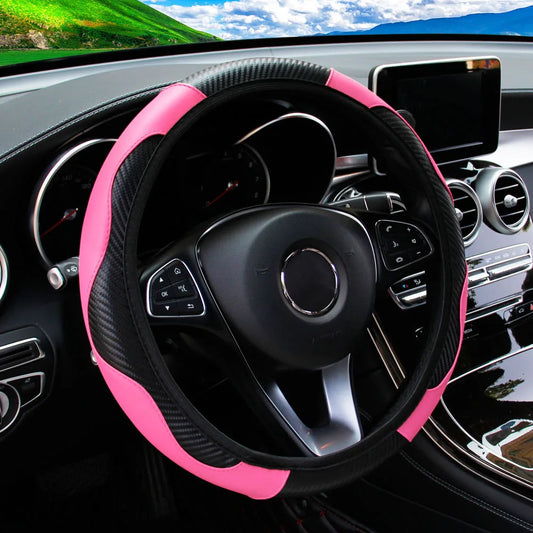 Housse de volant de voiture en cuir fibre de carbone PU sans anneau intérieur, adaptée aux volants de 14,5 à 15 pouces – Accessoires automobiles.