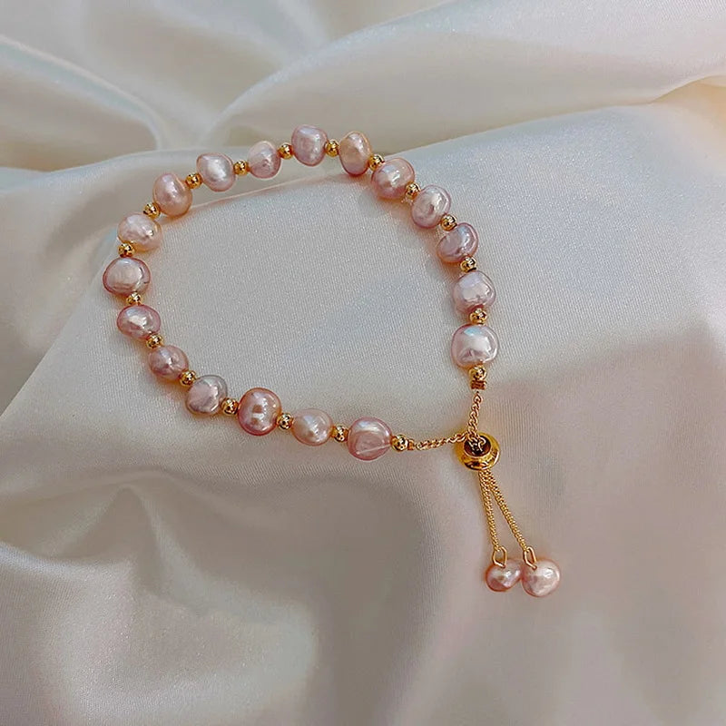 Bracelet tendance K-pop perles irrégulières pour femmes – Style baroque avec pendentif en pierre naturelle, bracelet manchette porte-bonheur, bijou cadeau d’anniversaire.