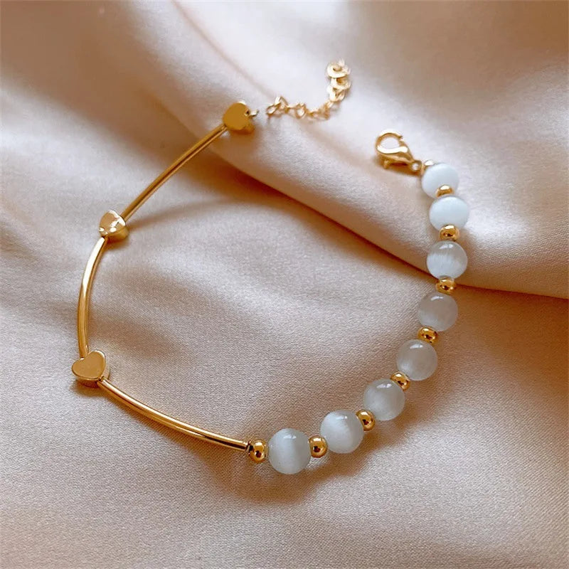 Bracelet tendance K-pop perles irrégulières pour femmes – Style baroque avec pendentif en pierre naturelle, bracelet manchette porte-bonheur, bijou cadeau d’anniversaire.